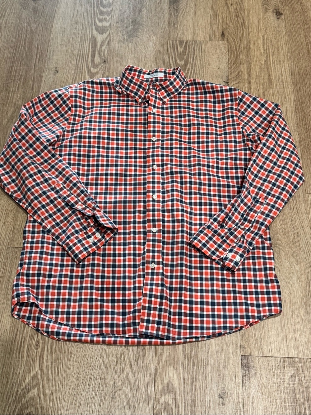 L.L.Bean Wrinkle-Free Plaid Button Down Shirt XL Orange Navy Cotton